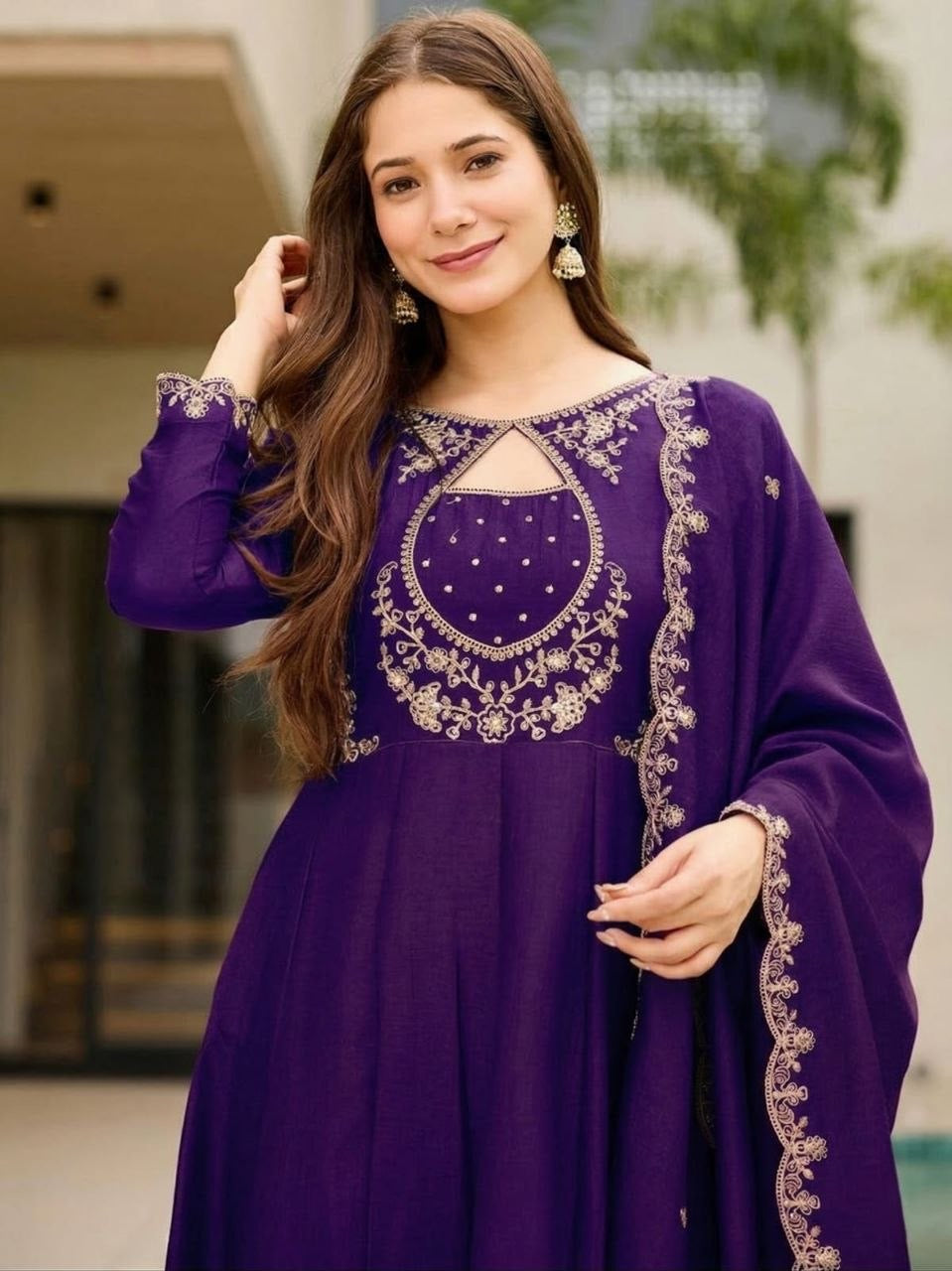 Purple Vichitra Embroidered Kurta Set 