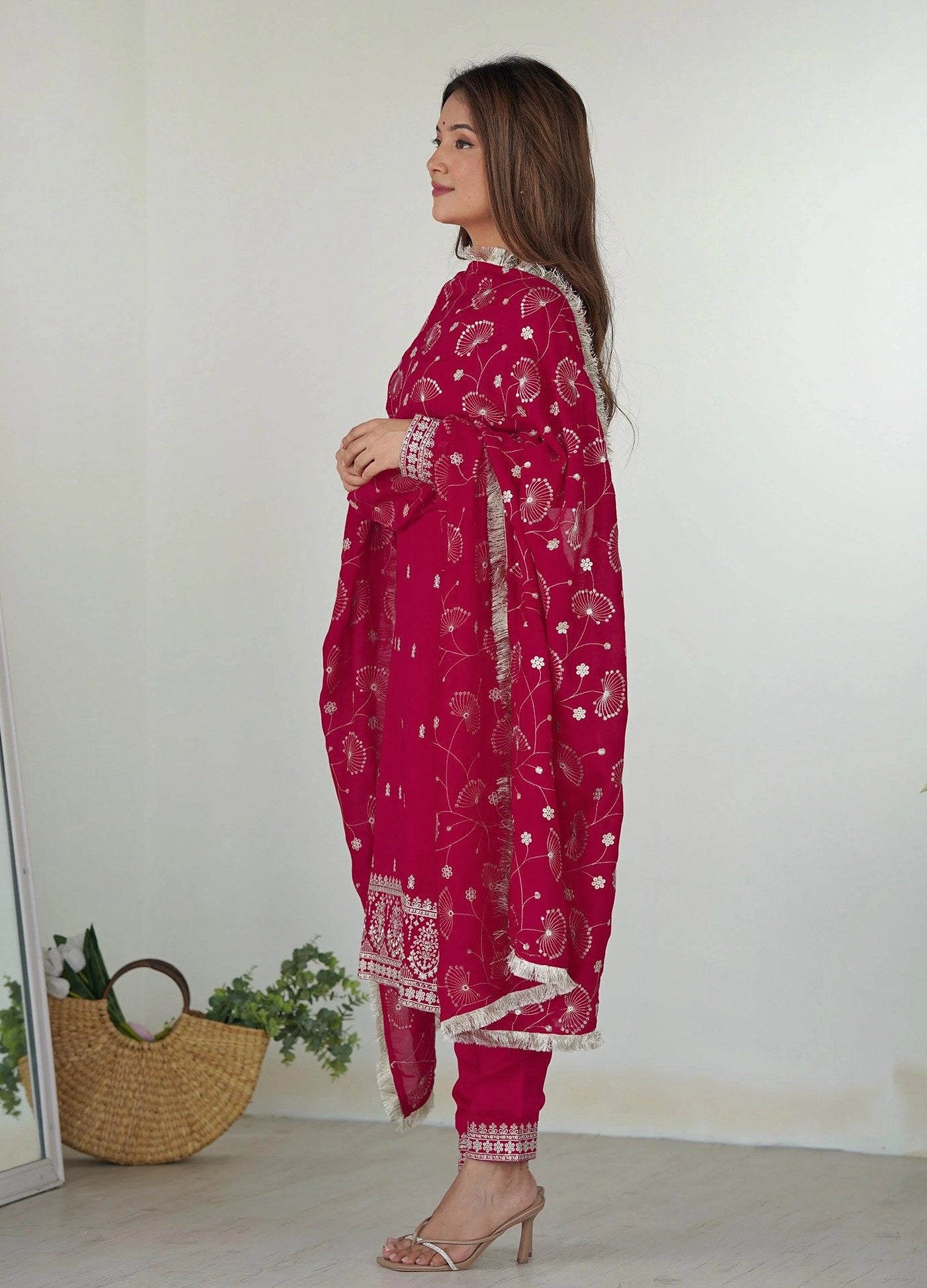 Pink Georgette Embroidered Kurta Set 
