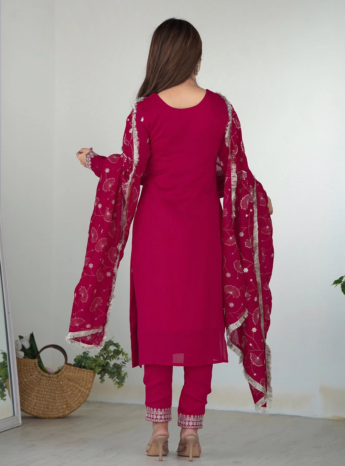 Pink Georgette Embroidered Kurta Set 