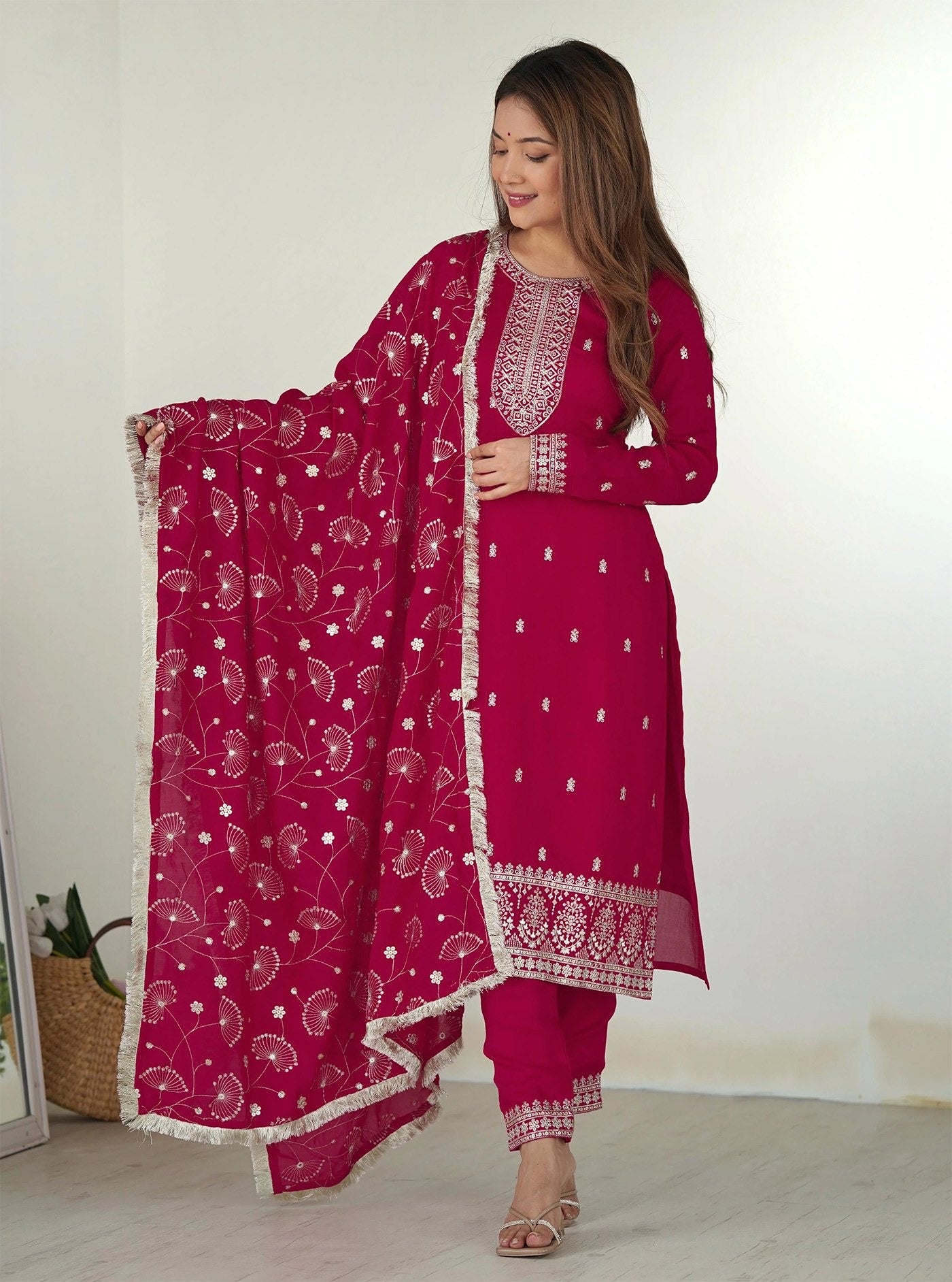 Pink Georgette Embroidered Kurta Set 
