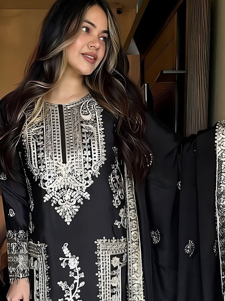 Black Jalpari Embroidered Kurta Set 