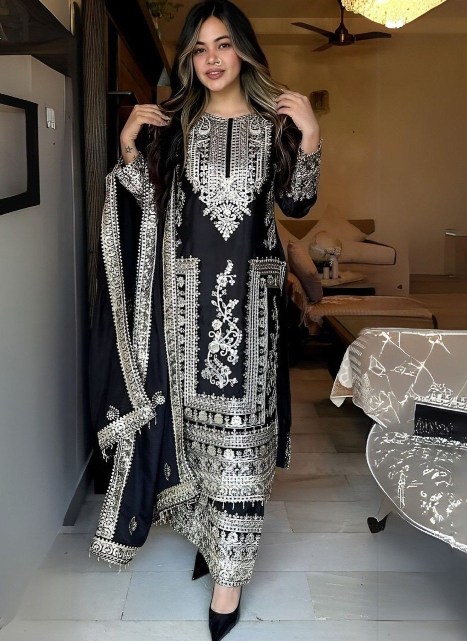 Black Jalpari Embroidered Kurta Set 