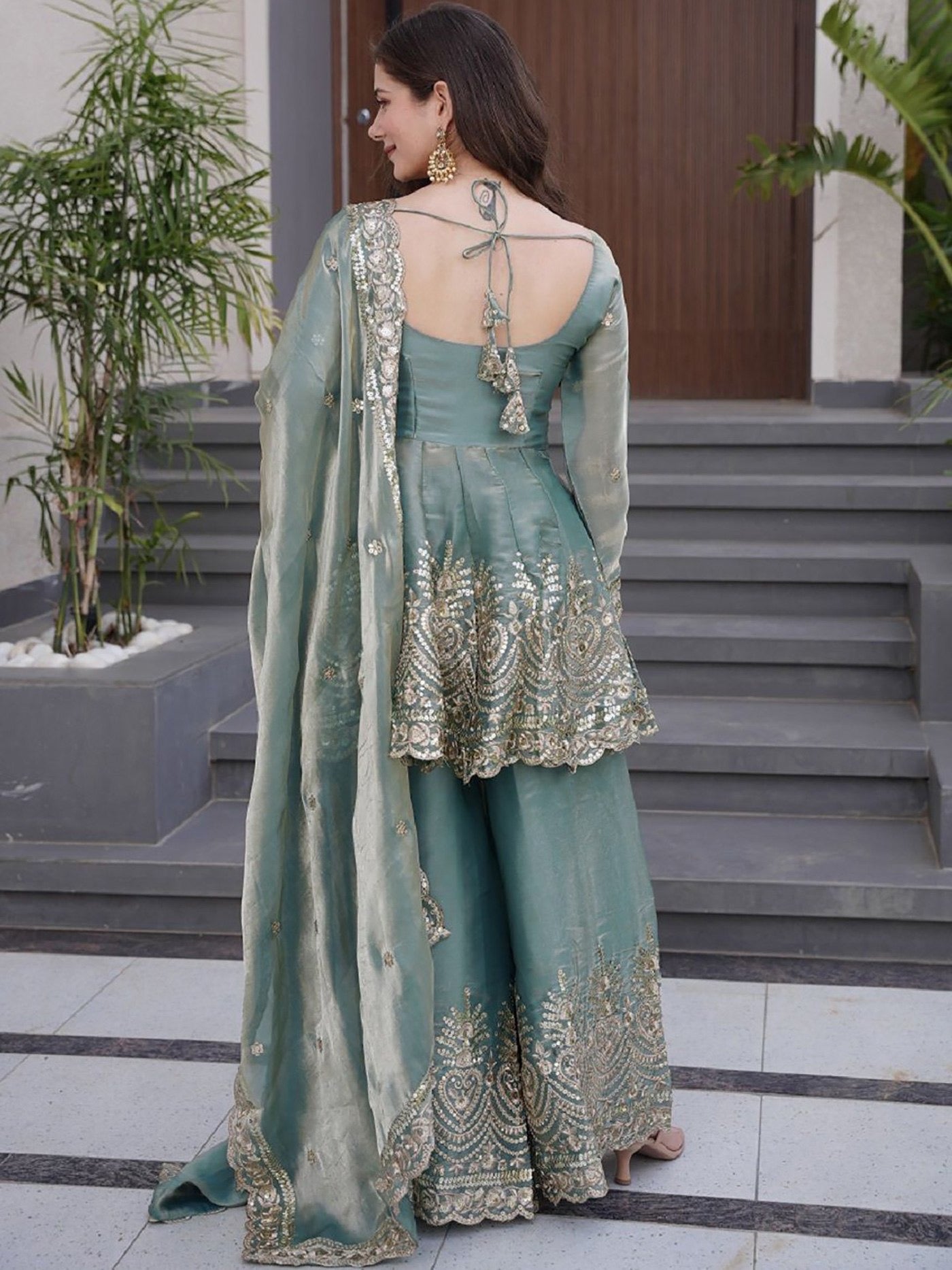 Firozi Fandy Silk Sequins Embroidered Kurta Set 