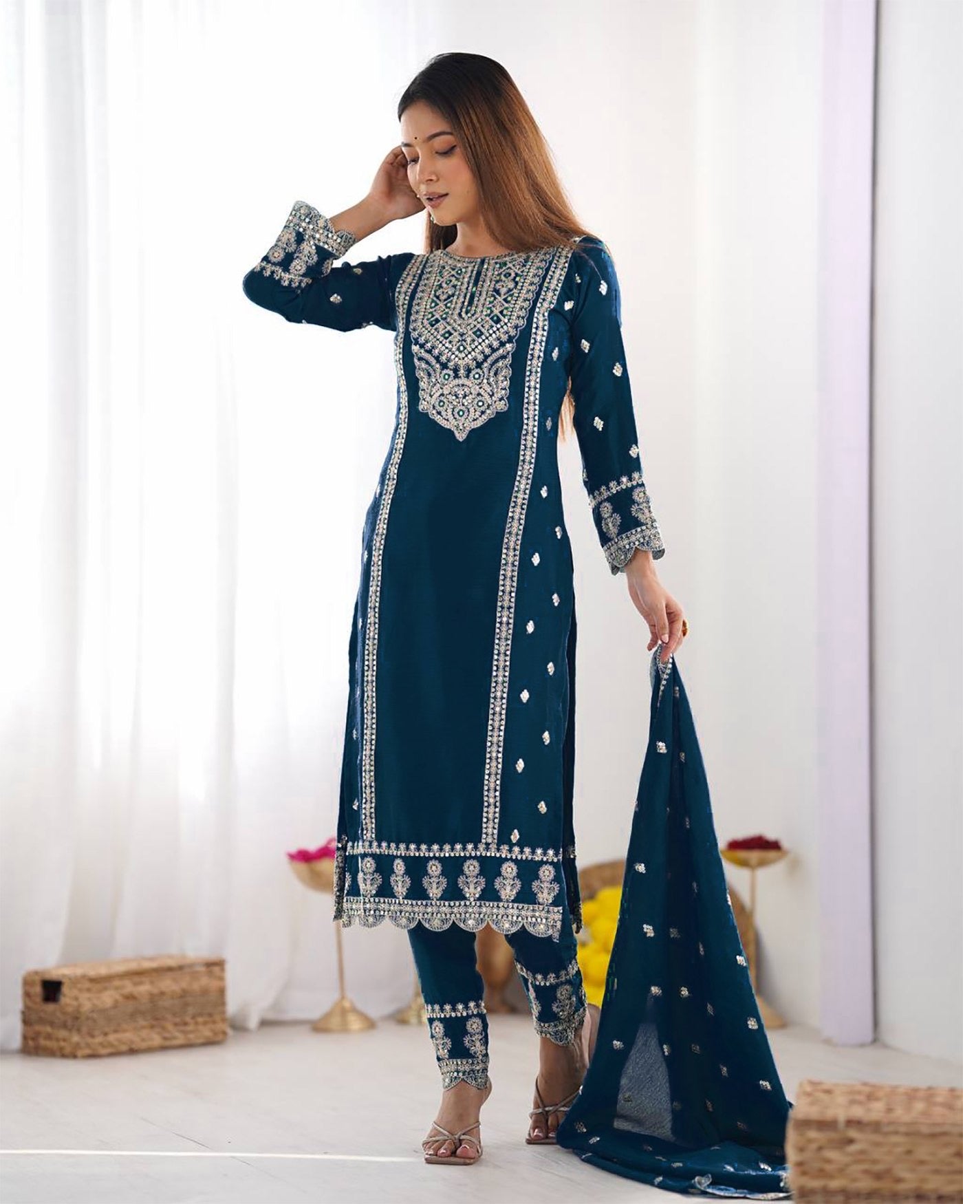 Cerulean Tesla Embroidered Kurta Set 