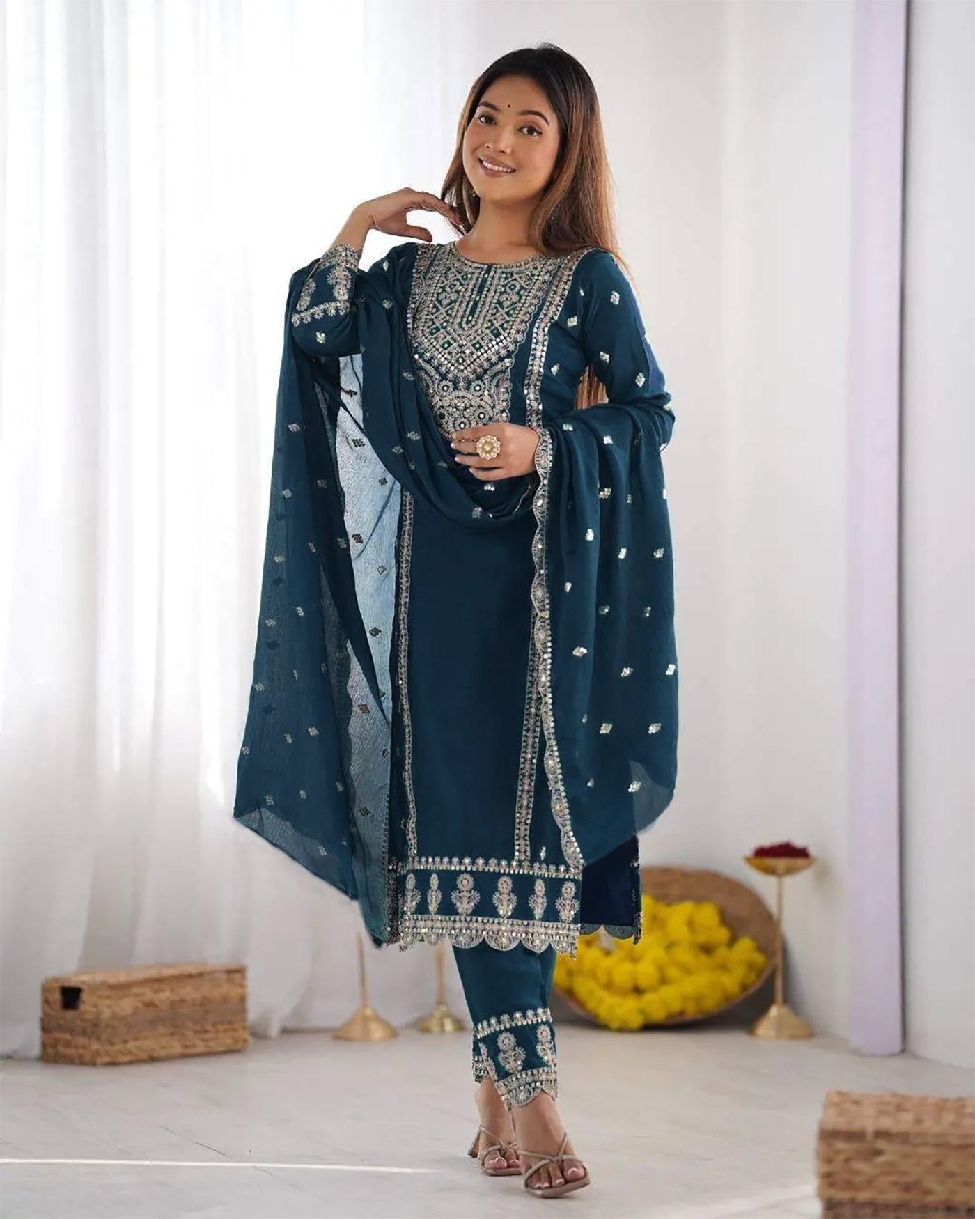 Cerulean Tesla Embroidered Kurta Set 