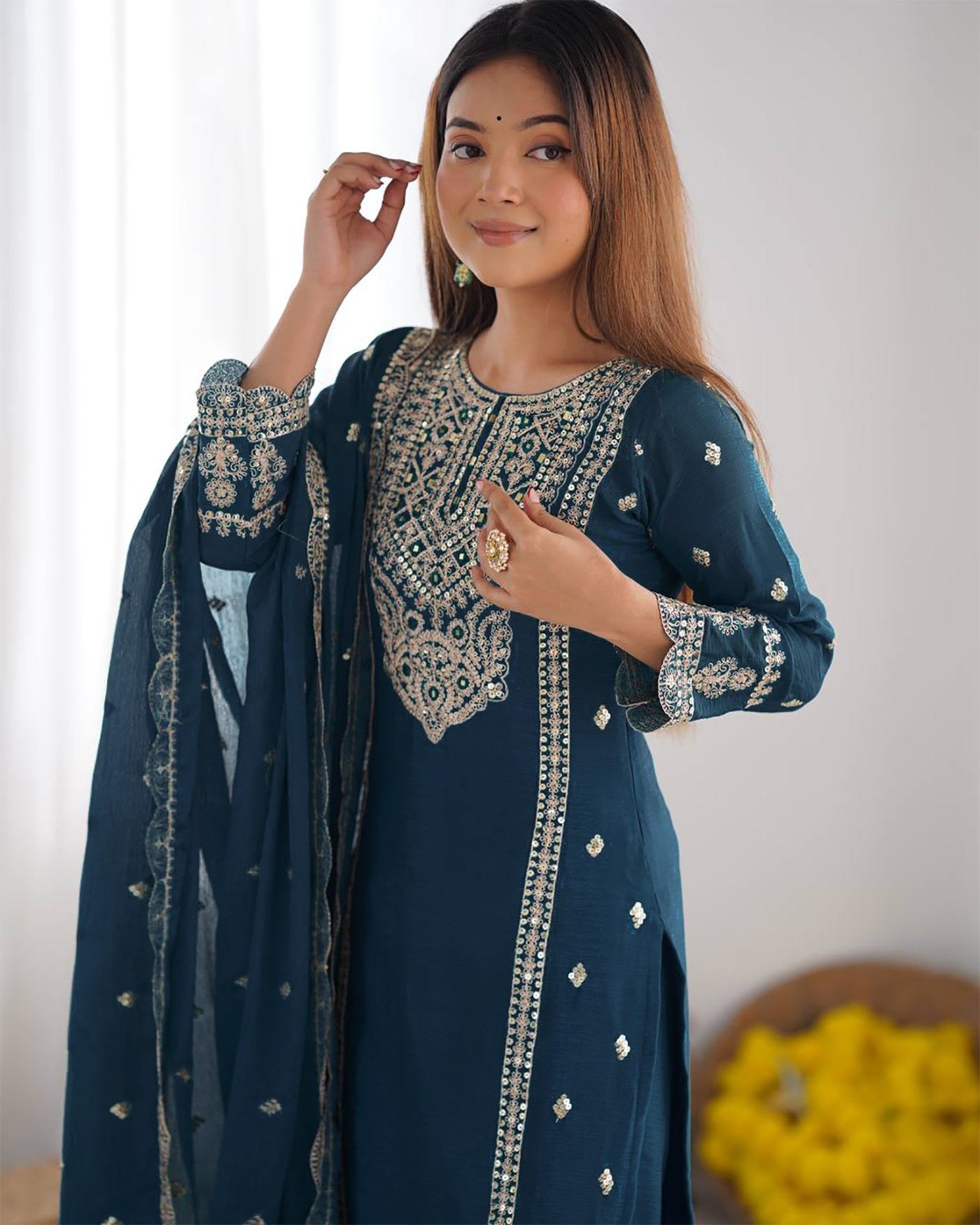 Cerulean Tesla Embroidered Kurta Set 