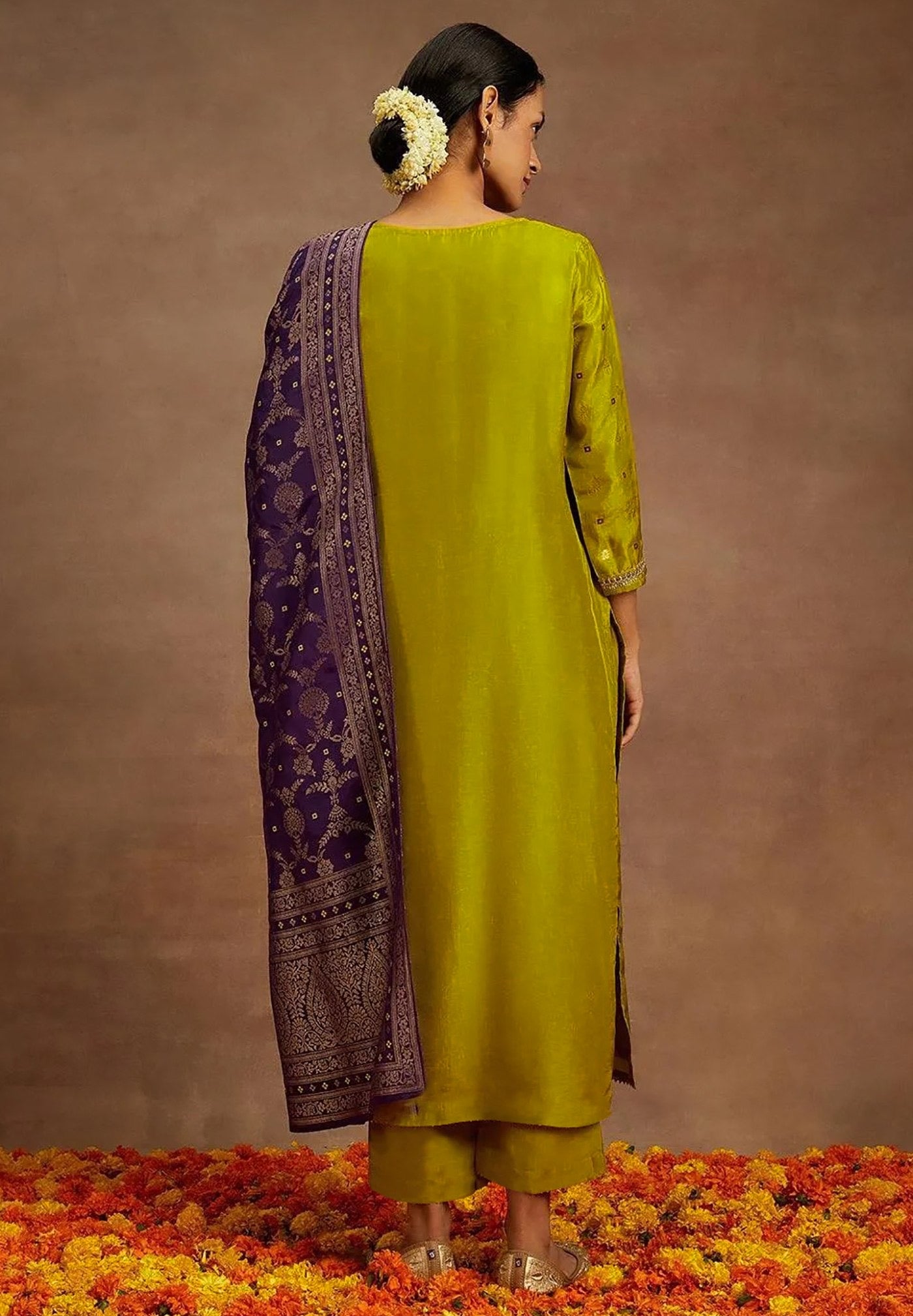 Mustard Art Silk Weaving Kurta Set 