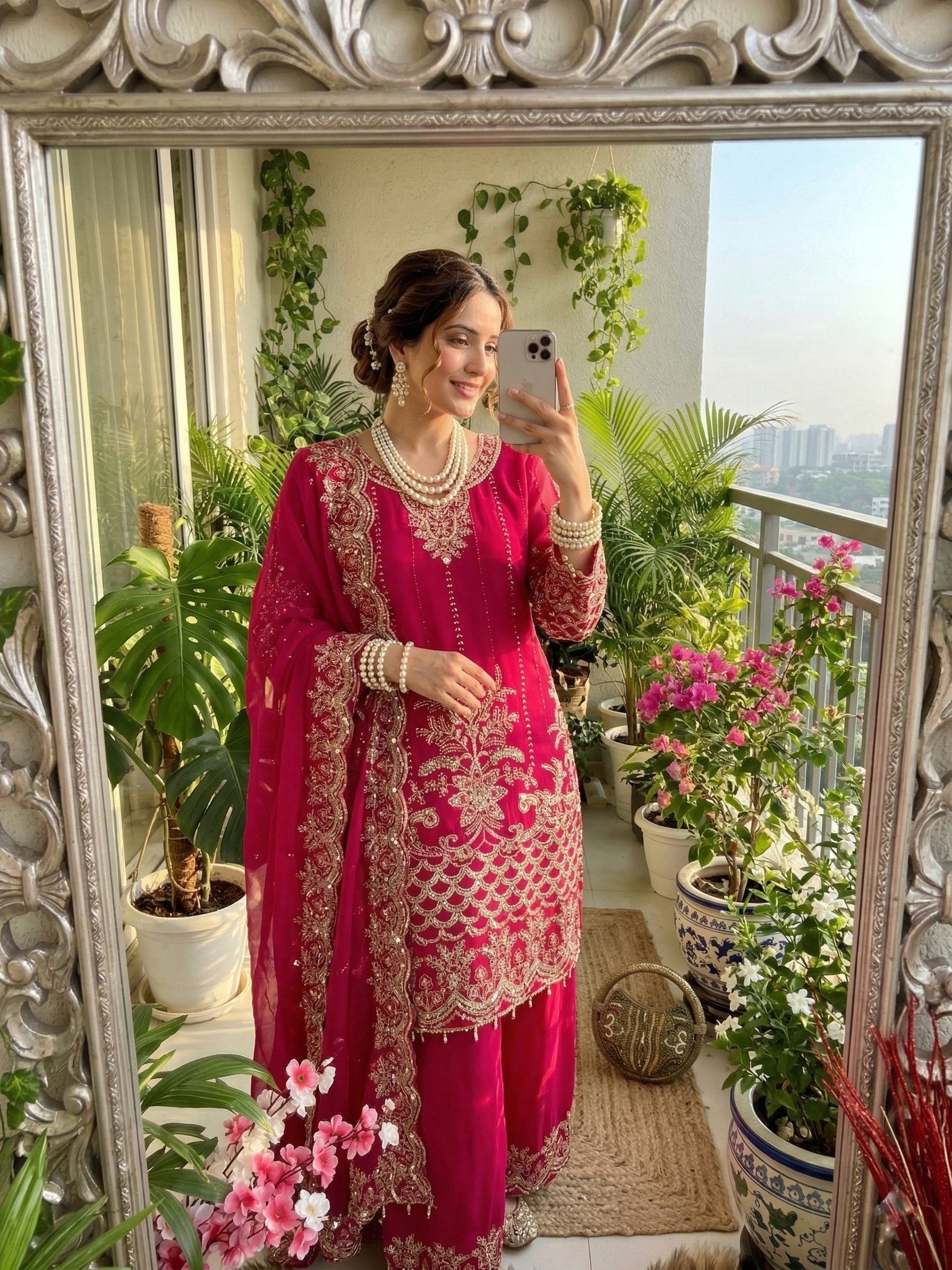 Dark Red Embroidery Sequins Work With Fancy Latkan Suit Set 