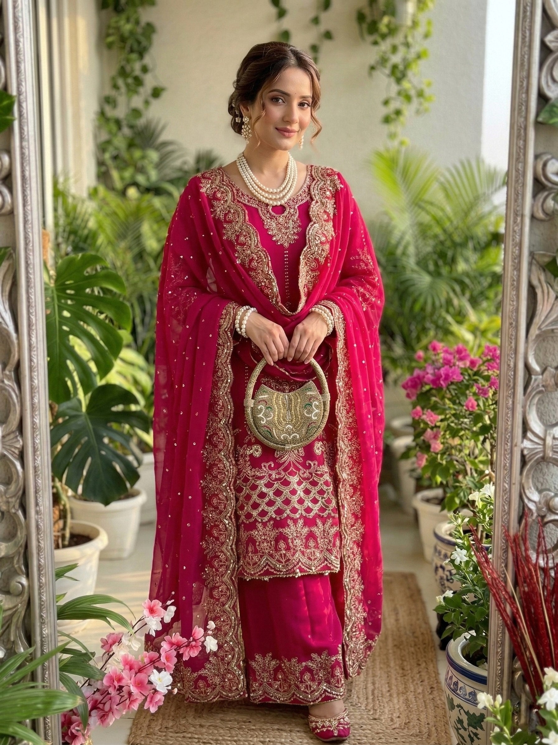 Dark Red Embroidery Sequins Work With Fancy Latkan Suit Set 