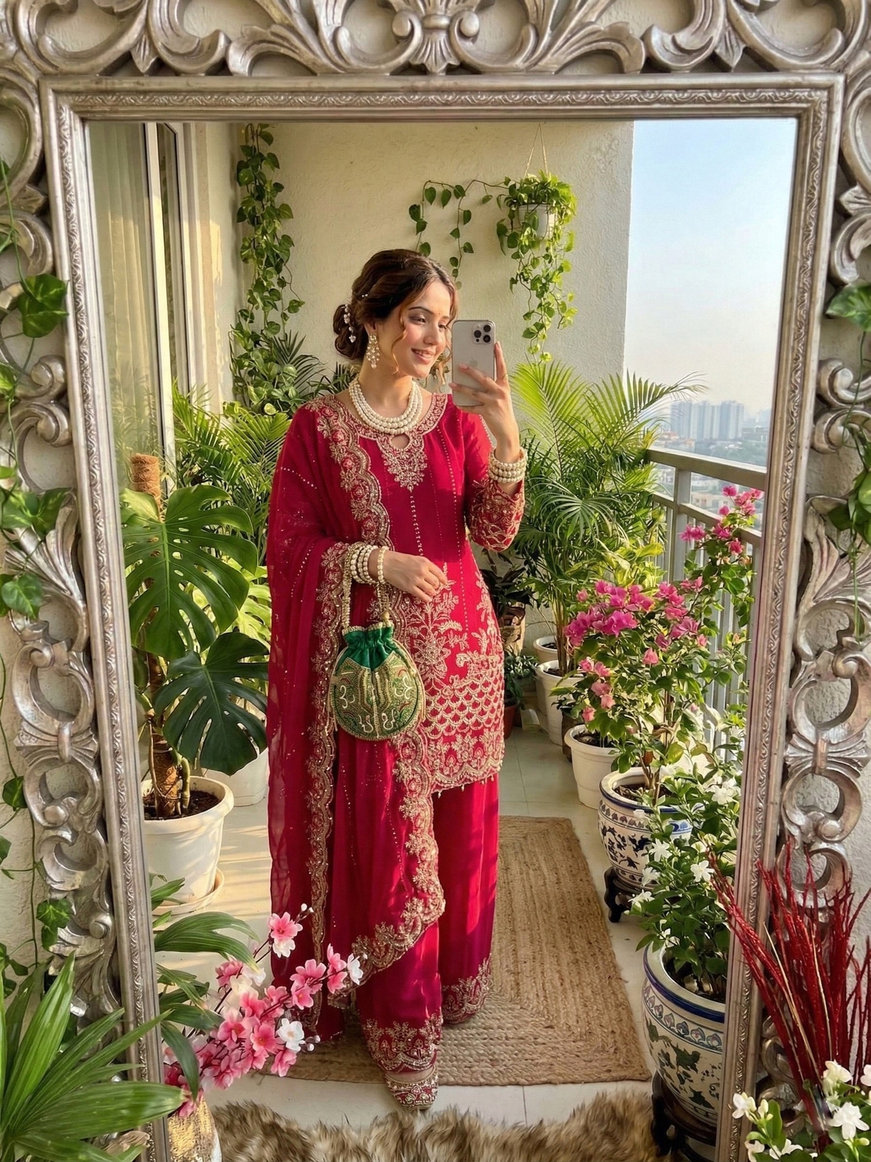 Dark Red Embroidery Sequins Work With Fancy Latkan Suit Set 