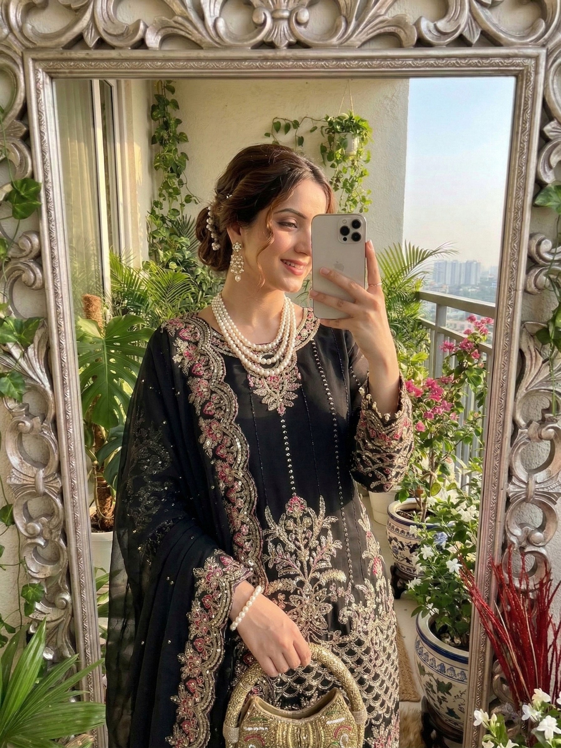 Black Embroidery Sequins Work With Fancy Latkan Suit Set