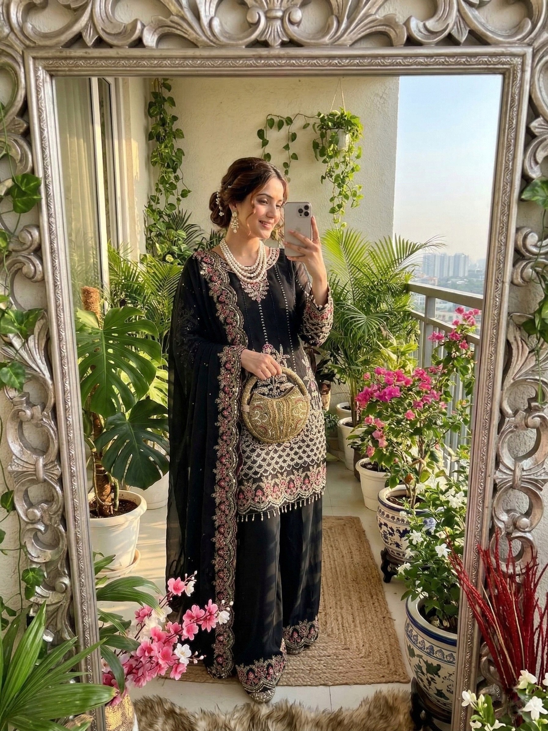Black Embroidery Sequins Work With Fancy Latkan Suit Set
