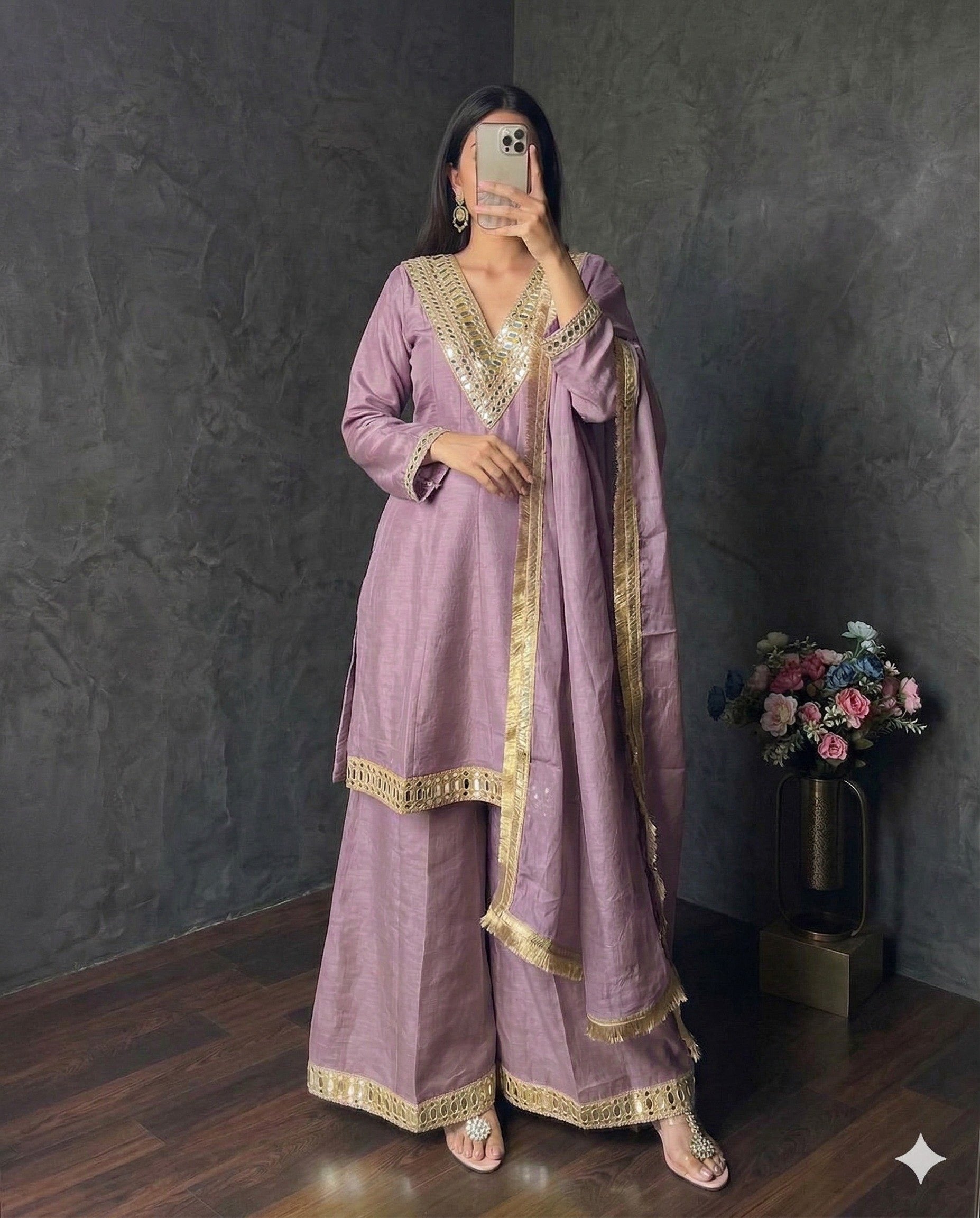 Light Pink Simmer Silk Embellishment Work of Mirror Suit Set