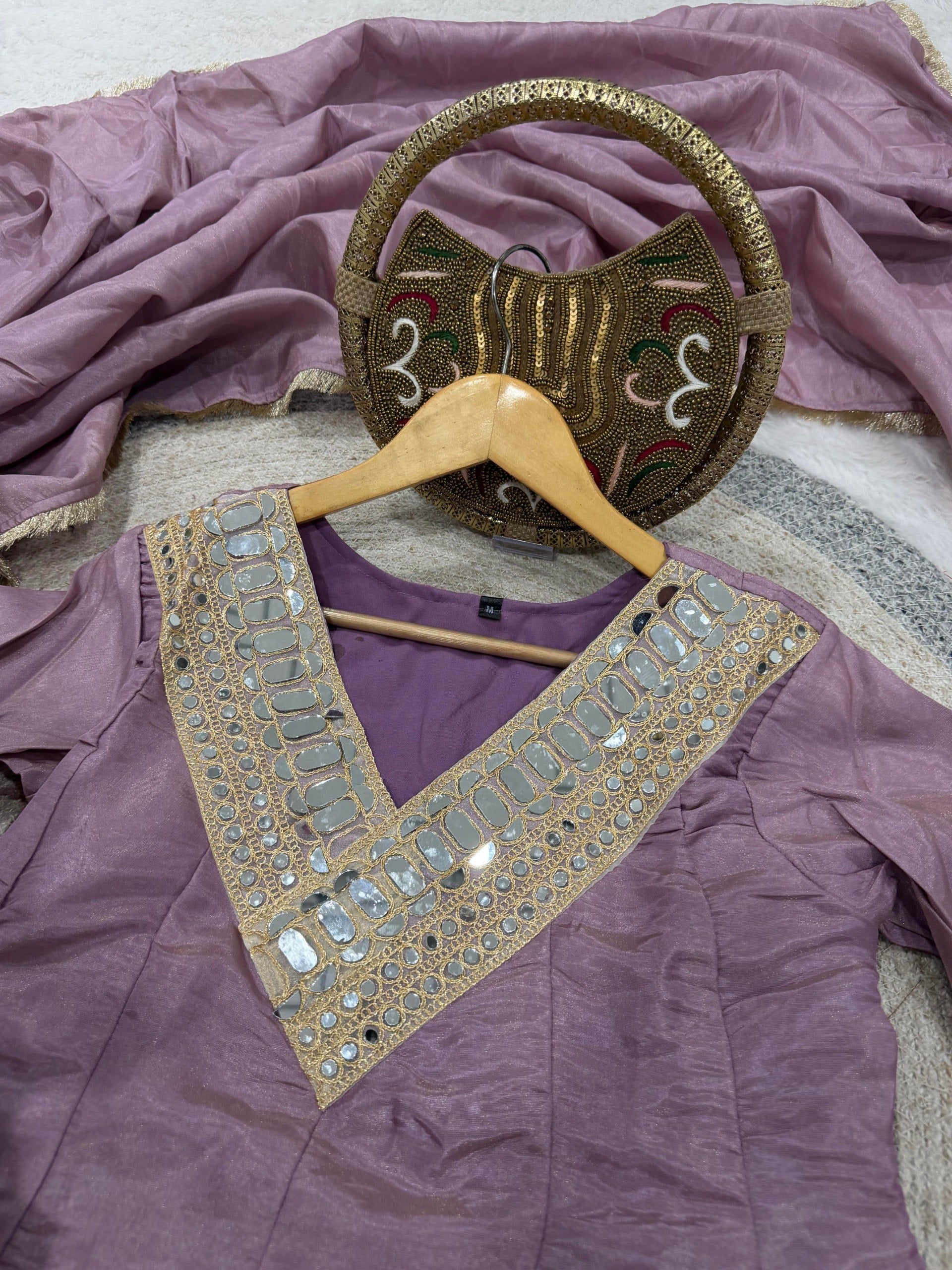 Light Pink Simmer Silk Embellishment Work of Mirror Suit Set