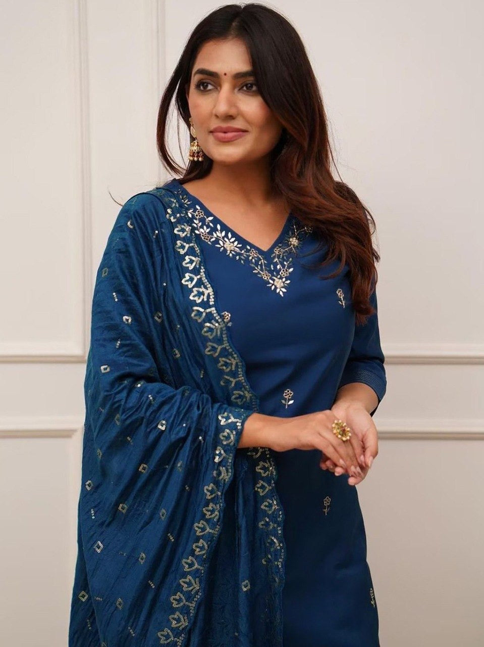 Cerulean Tesla Embroidered Lace Border Kurta Set 