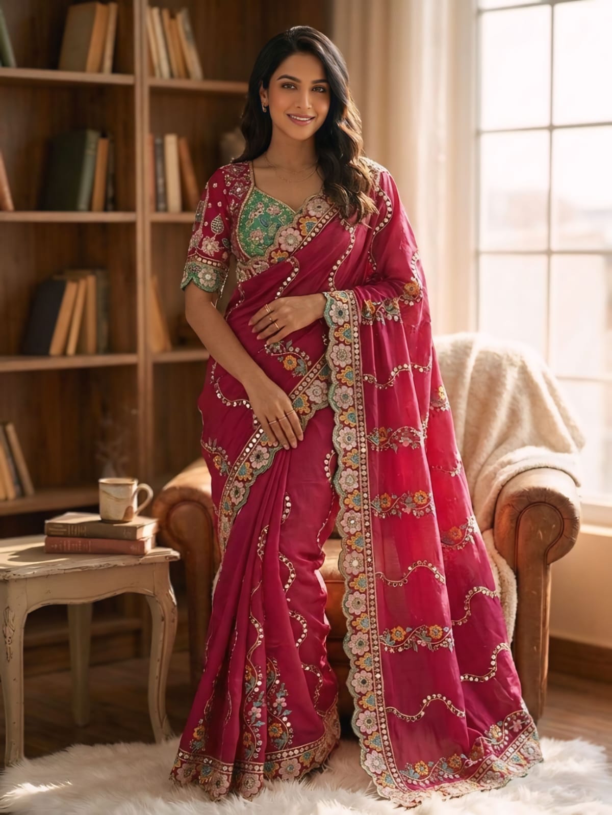 Rani Rangoli Silk With Embroidery Multi Sequence With Mirror Work Saree