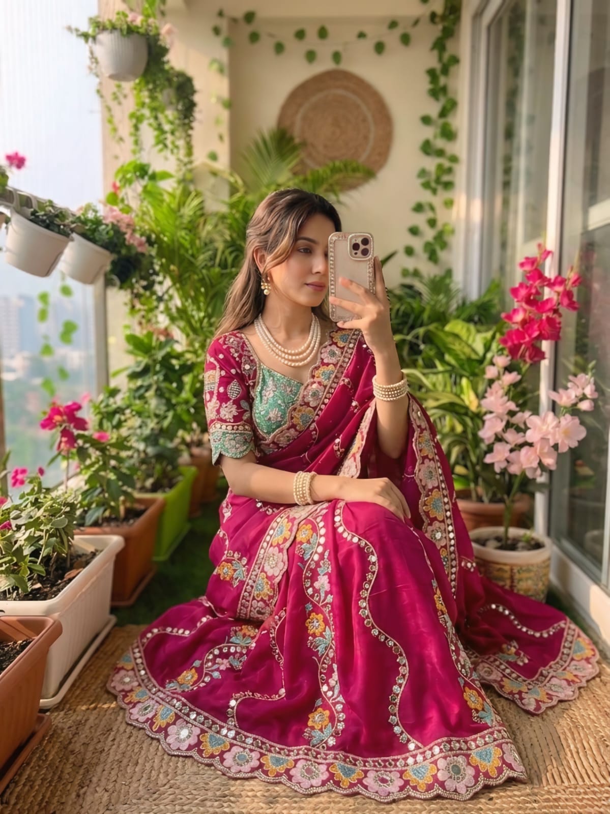 Rani Rangoli Silk With Embroidery Multi Sequence With Mirror Work Saree