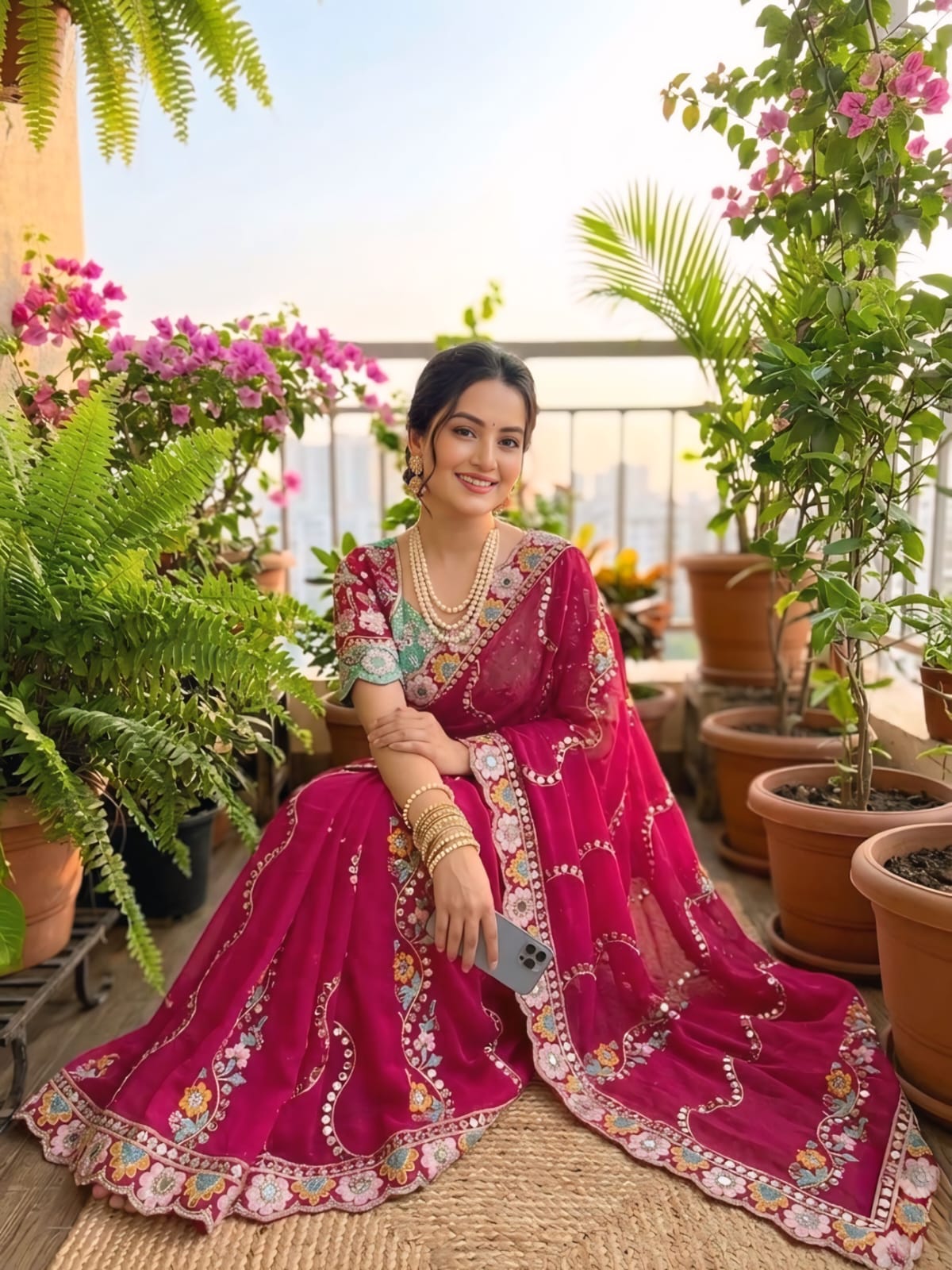 Rani Rangoli Silk With Embroidery Multi Sequence With Mirror Work Saree