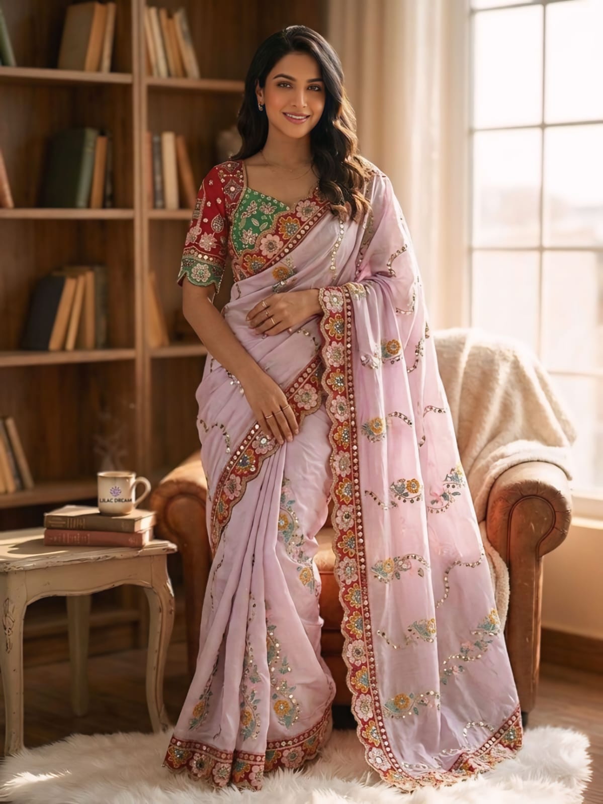 Lavender Rangoli Silk With Embroidery Multi Sequence With Mirror Work Saree