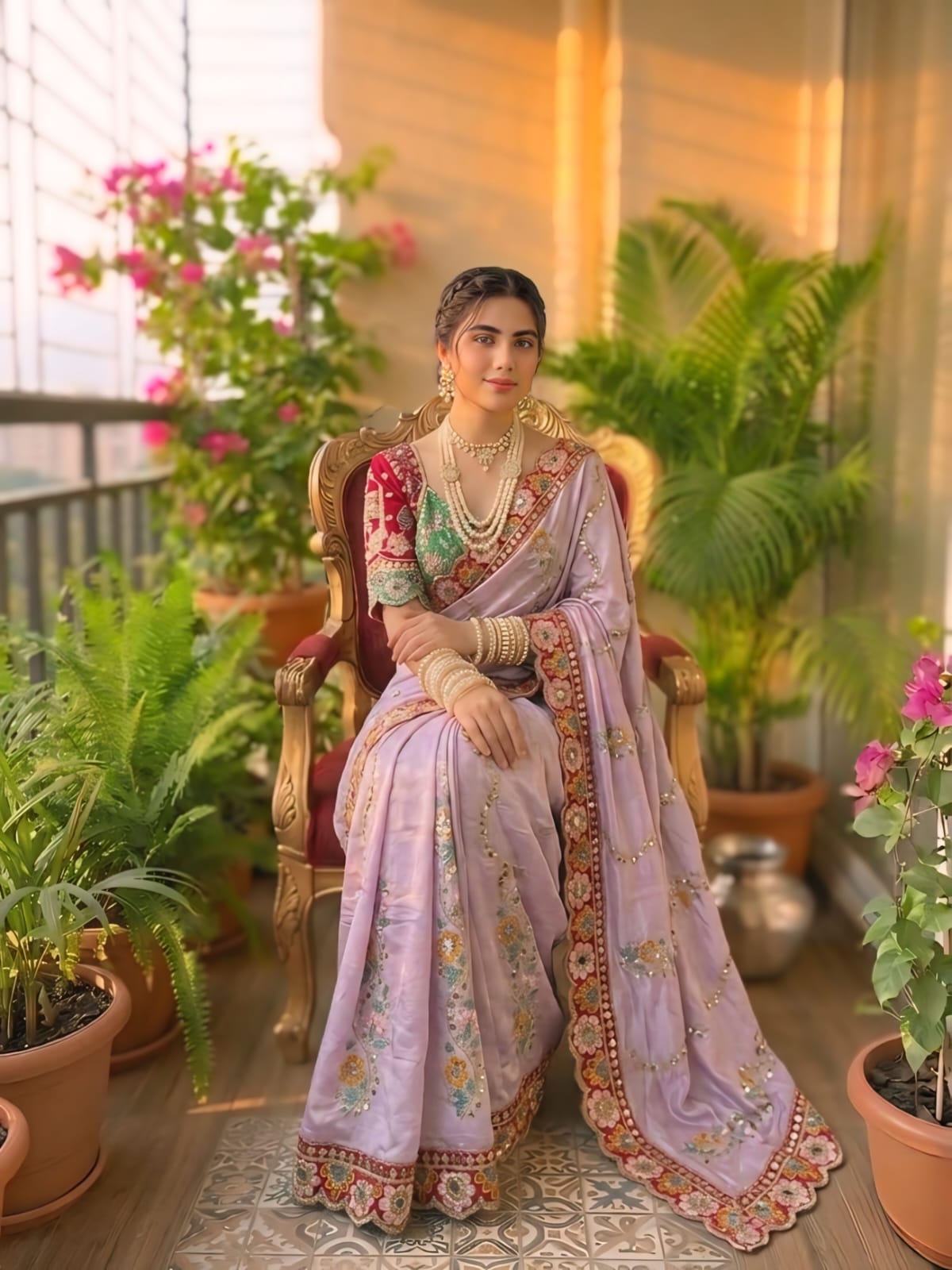 Lavender Rangoli Silk With Embroidery Multi Sequence With Mirror Work Saree