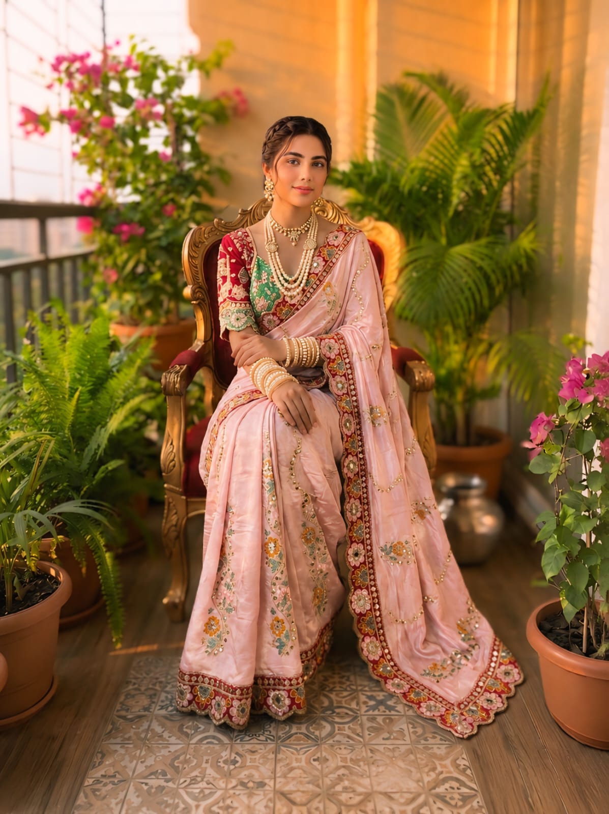 Peach Rangoli Silk With Embroidery Multi Sequence With Mirror Work Saree 