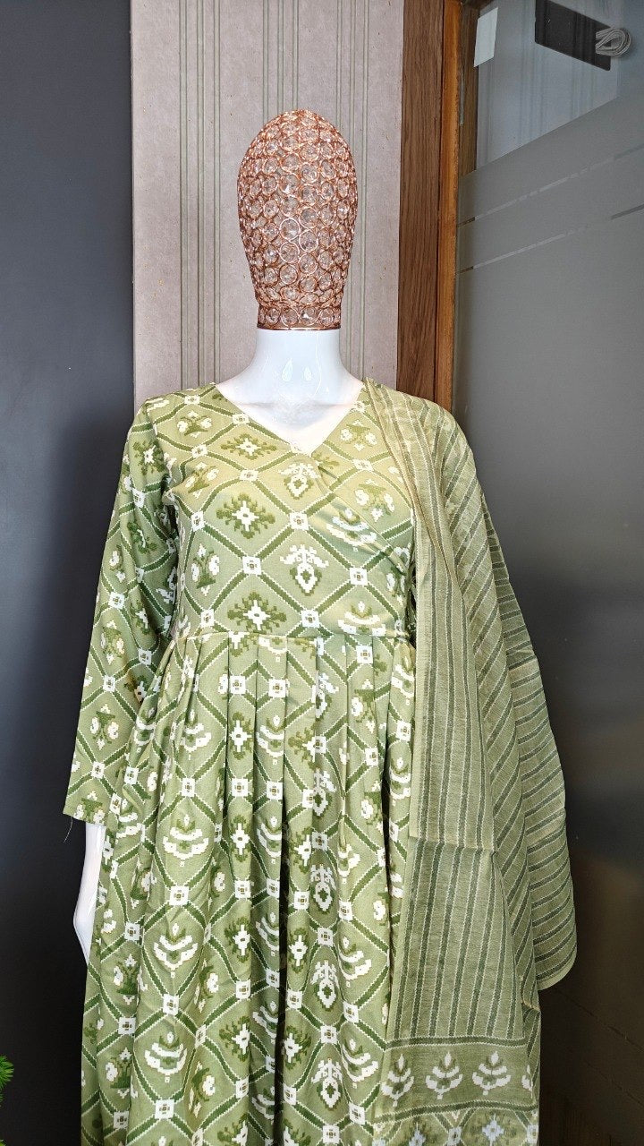 Light Green Rayon Slub Printed Anarkali Suit 