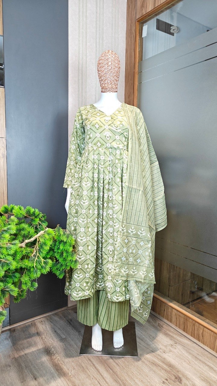 Light Green Rayon Slub Printed Anarkali Suit 
