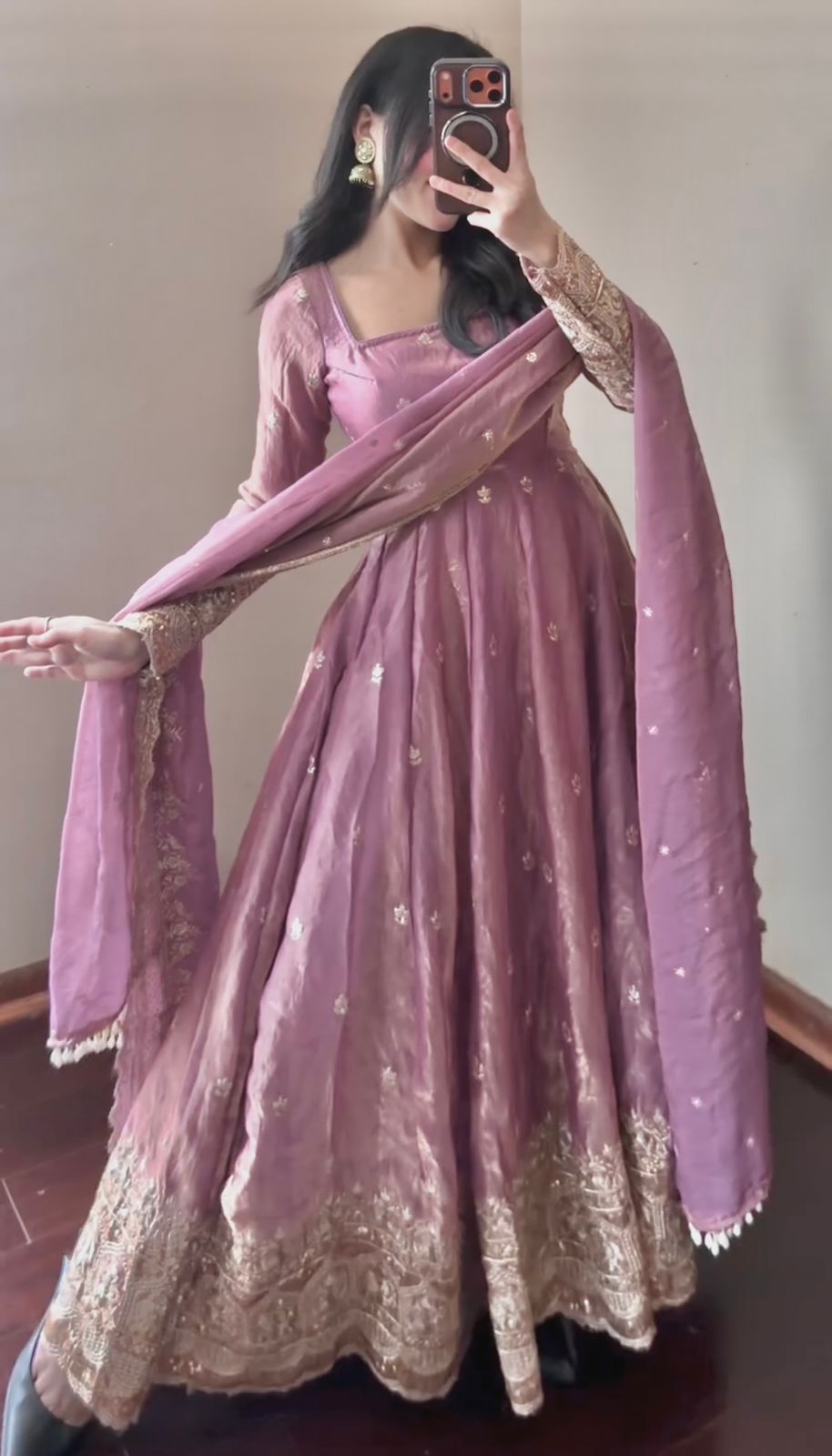 Purple Fendi Satin Embroidered Sequins Work Full Sleeve Suit Set