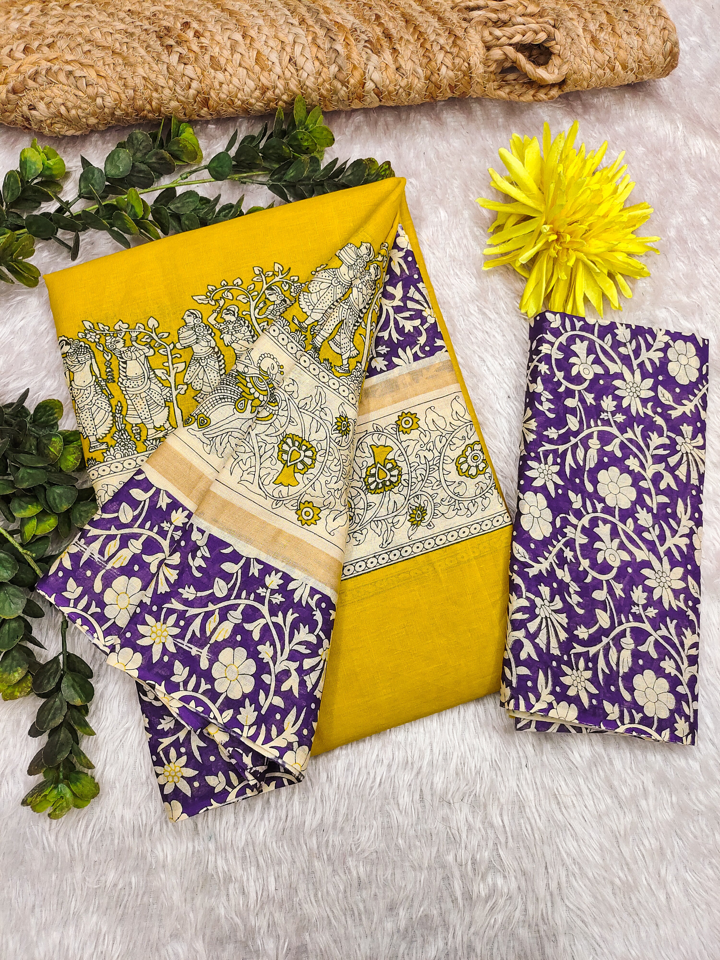 Pure Mul Cotton Traditional Kalmkari Handblock Print Saree