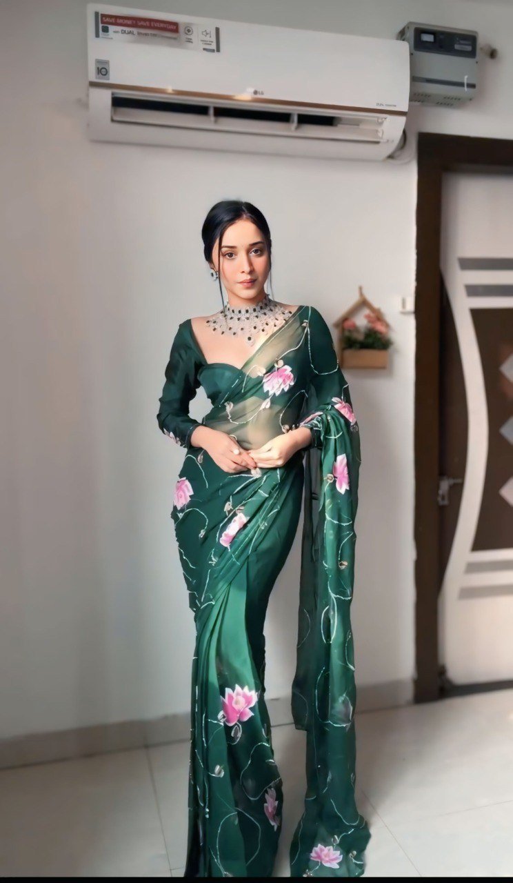 Organza Green Printed Saree Online