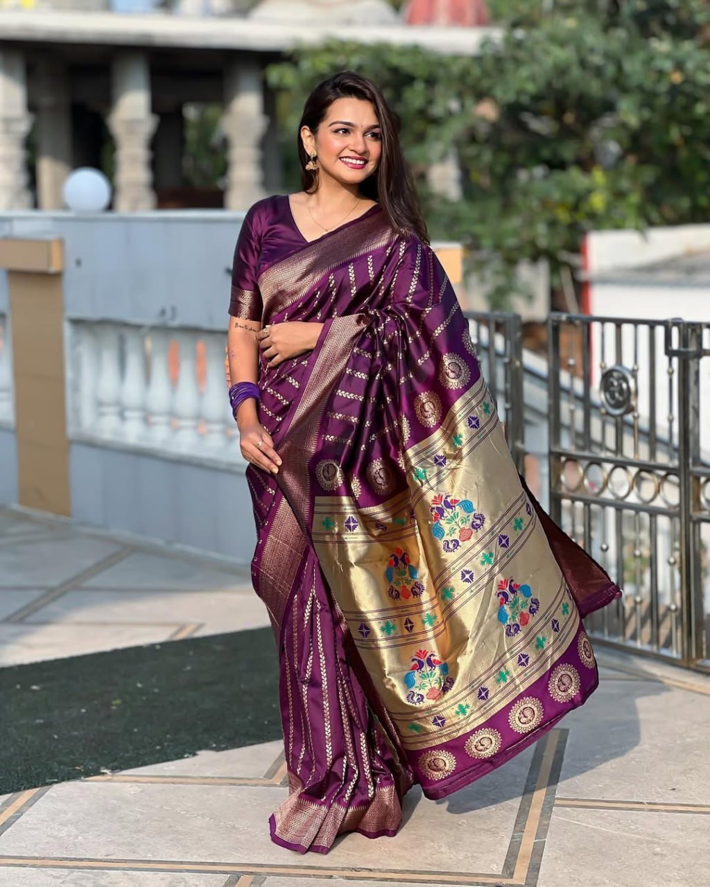 Purple Banarasi Soft Silk Jacquard Border Saree