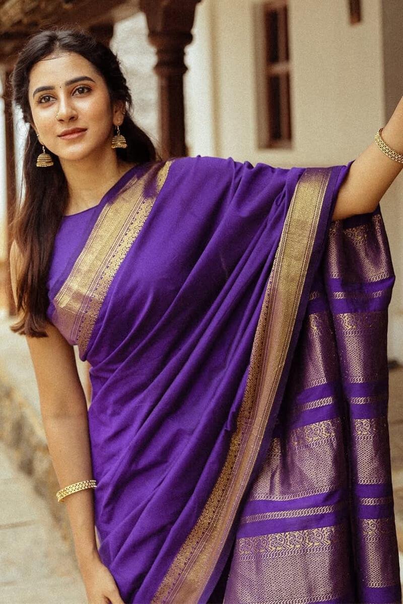 Dark Purple Jacquard Work Soft Lichi Silk Saree