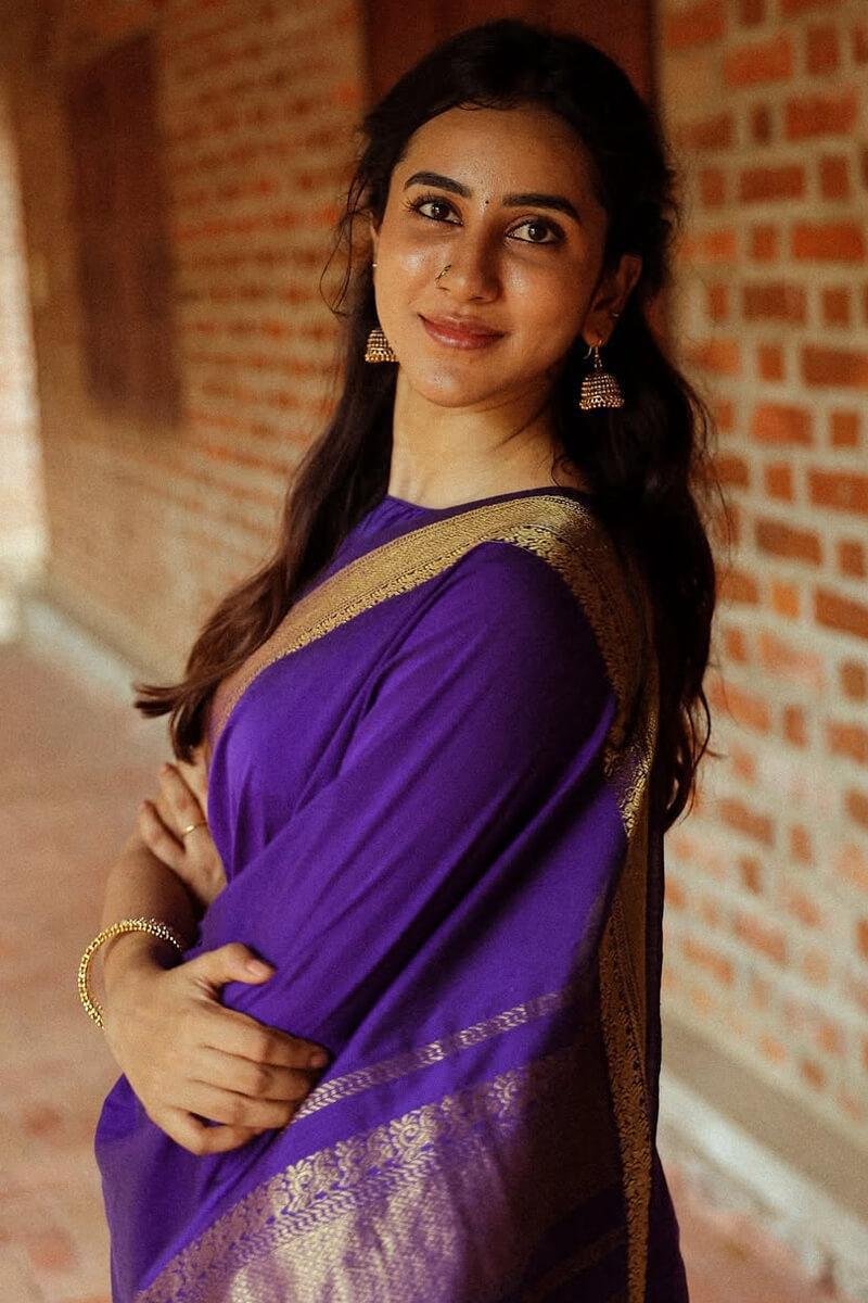 Dark Purple Jacquard Work Soft Lichi Silk Saree