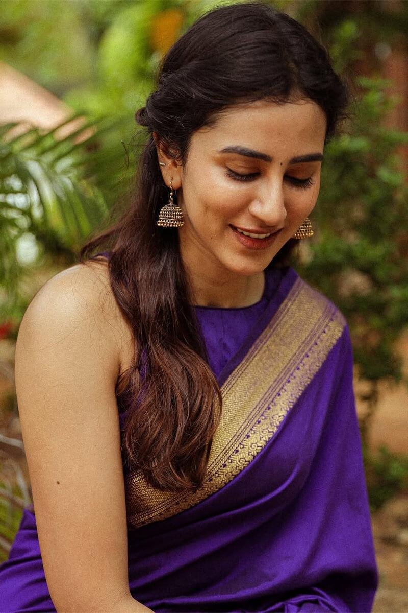 Dark Purple Jacquard Work Soft Lichi Silk Saree