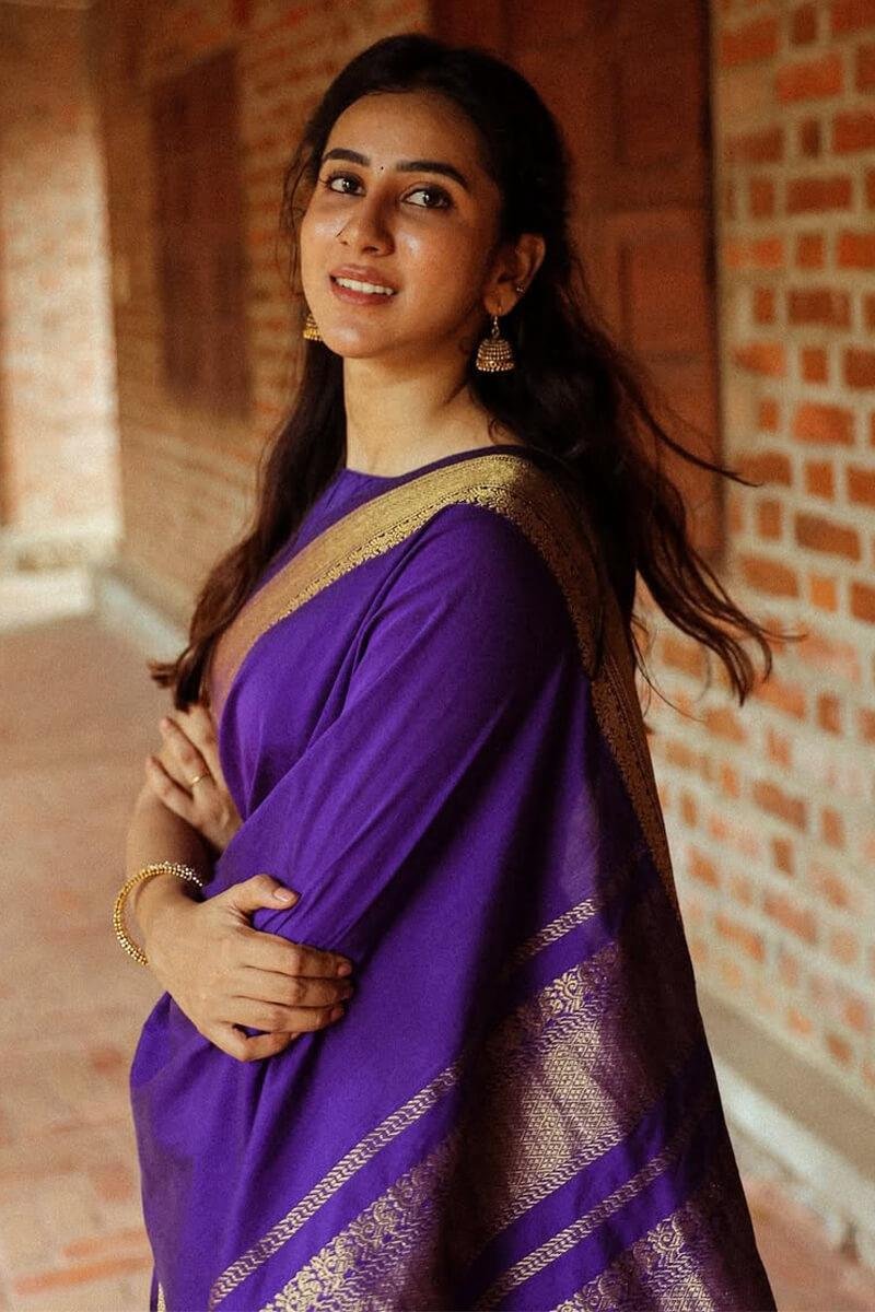 Dark Purple Jacquard Work Soft Lichi Silk Saree