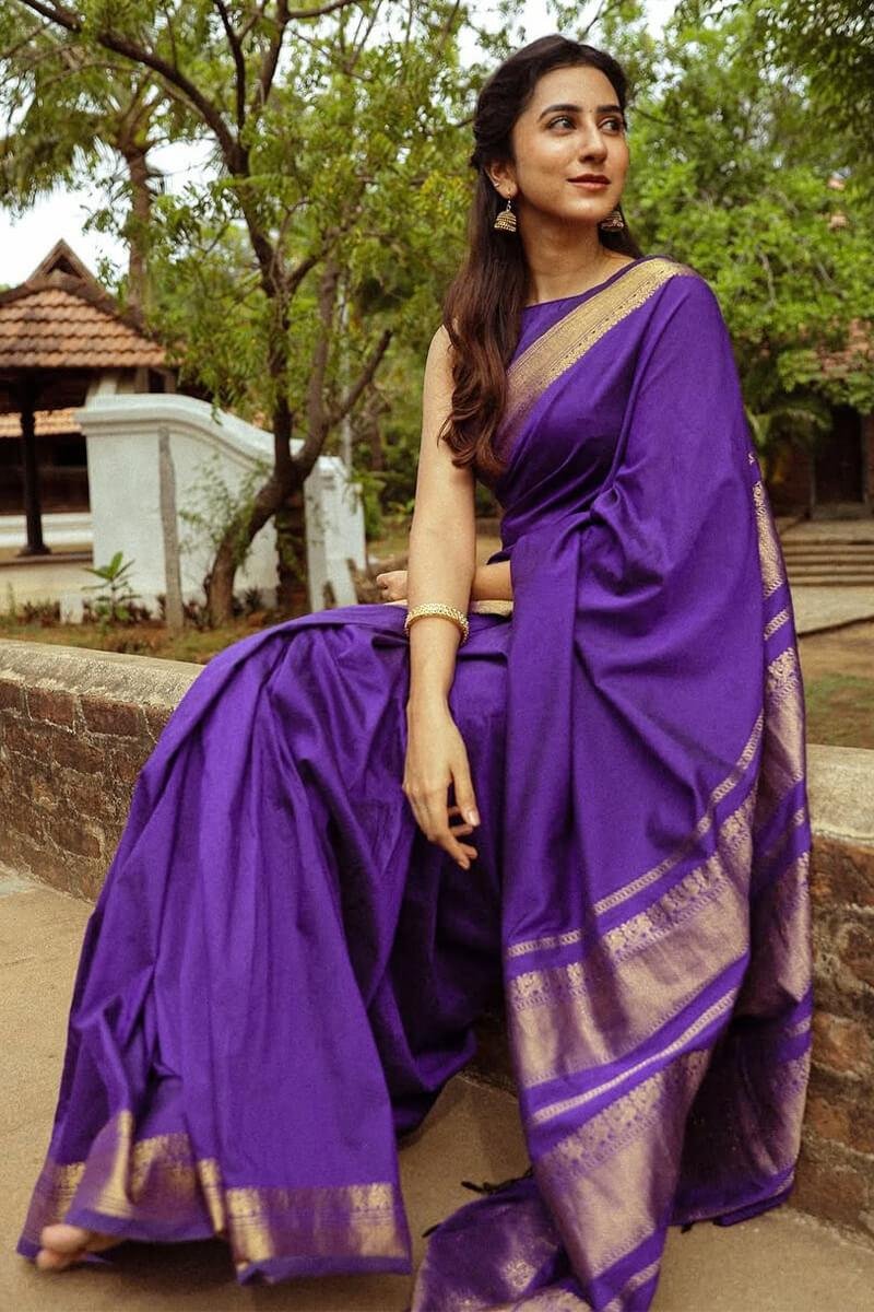 Dark Purple Jacquard Work Soft Lichi Silk Saree