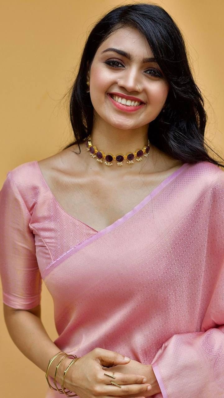 Soft silk pink saree chikan neck design, Indian festive wedding wear sari