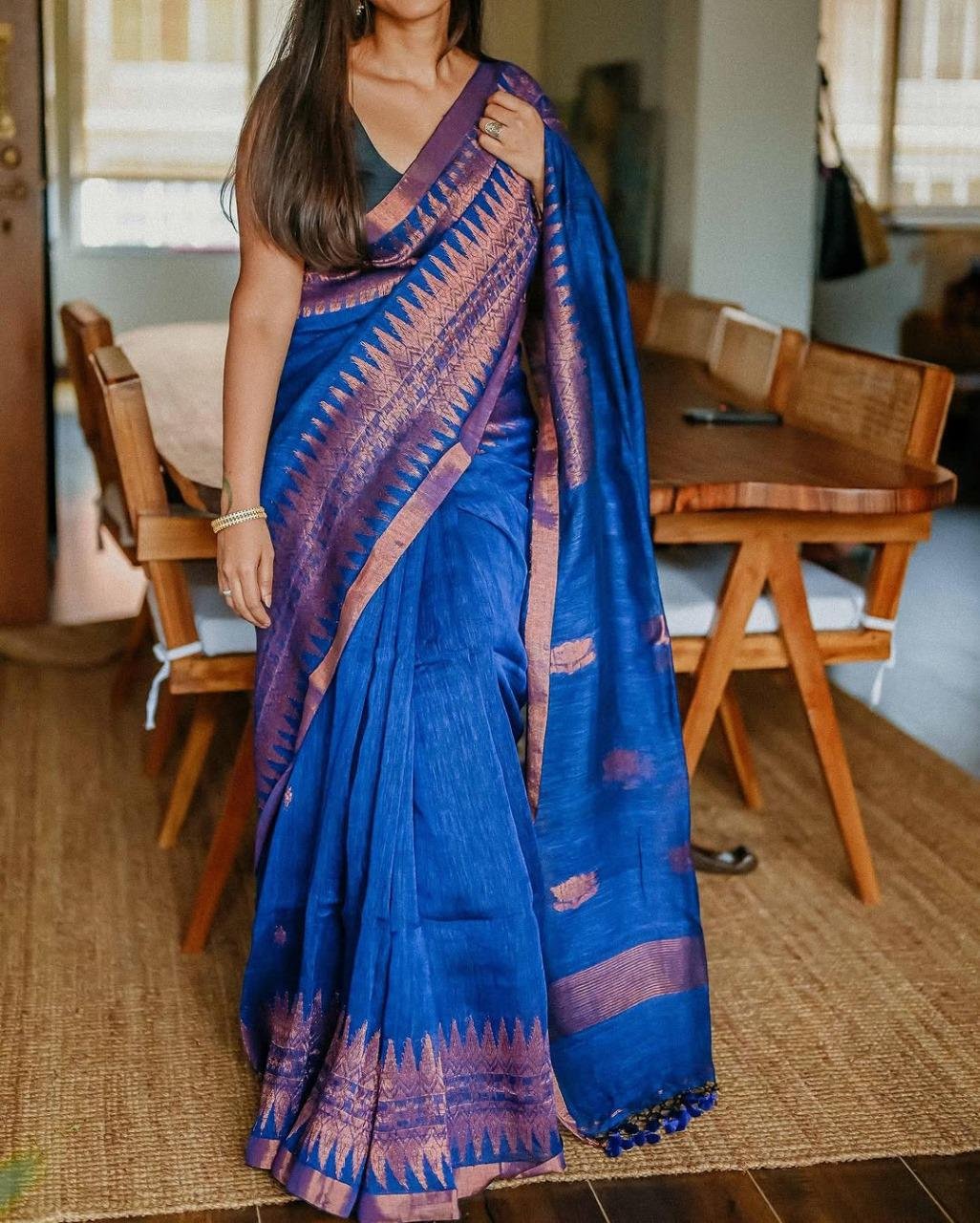 Navy Blue Jacquard Work Soft Lichi Silk Saree