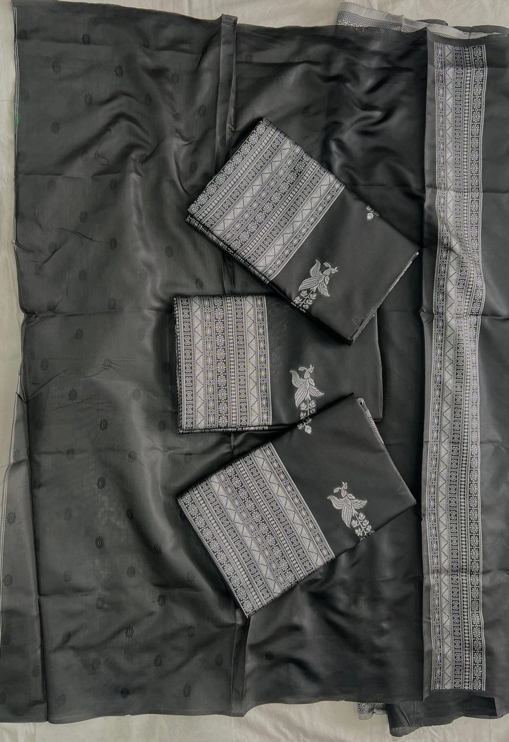 Black And Silver Jacquard Work Soft Lichi Silk Saree