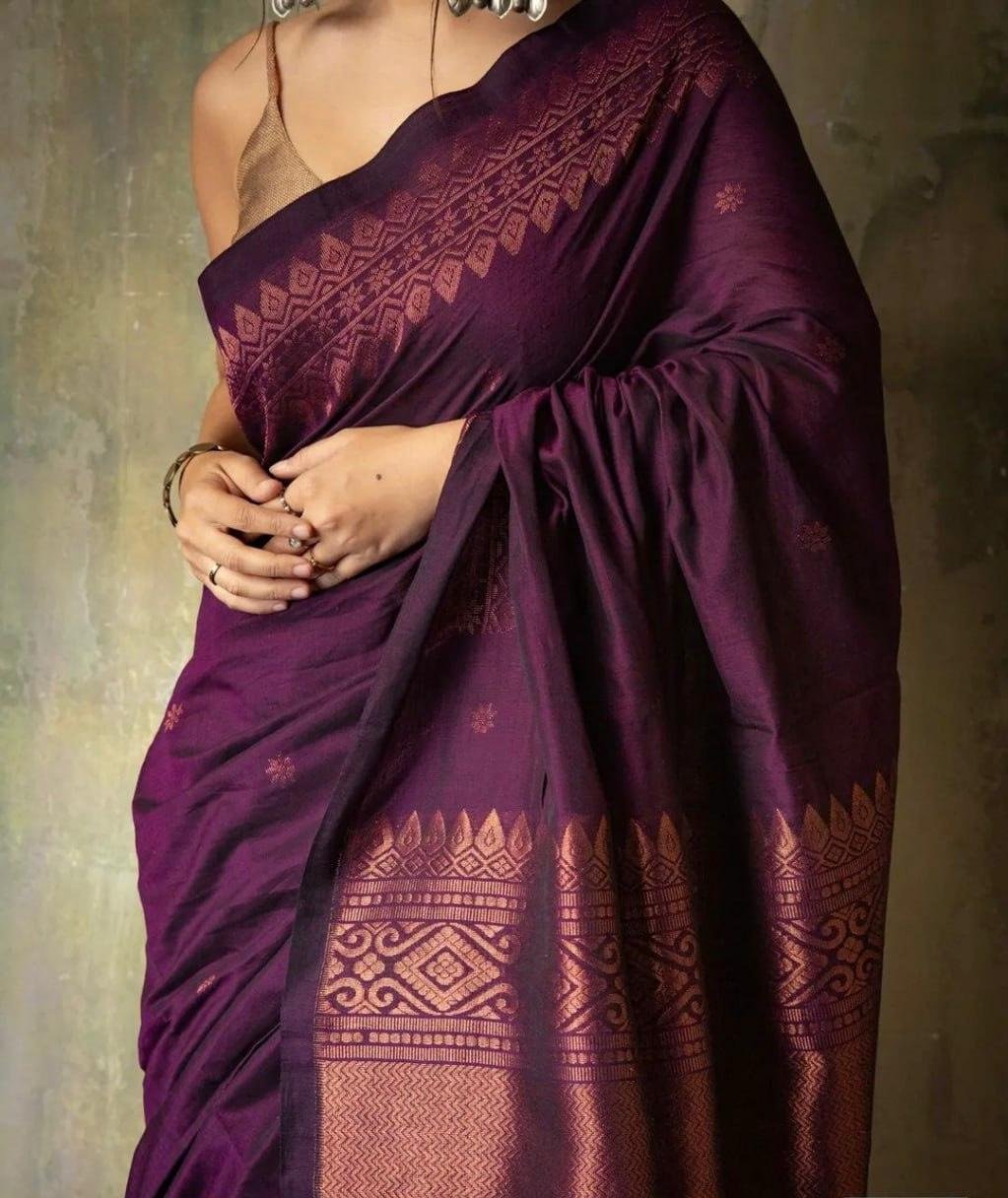 Dark Purple Jacquard Work Soft Lichi Silk Saree