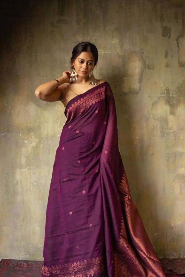 Dark Purple Jacquard Work Soft Lichi Silk Saree