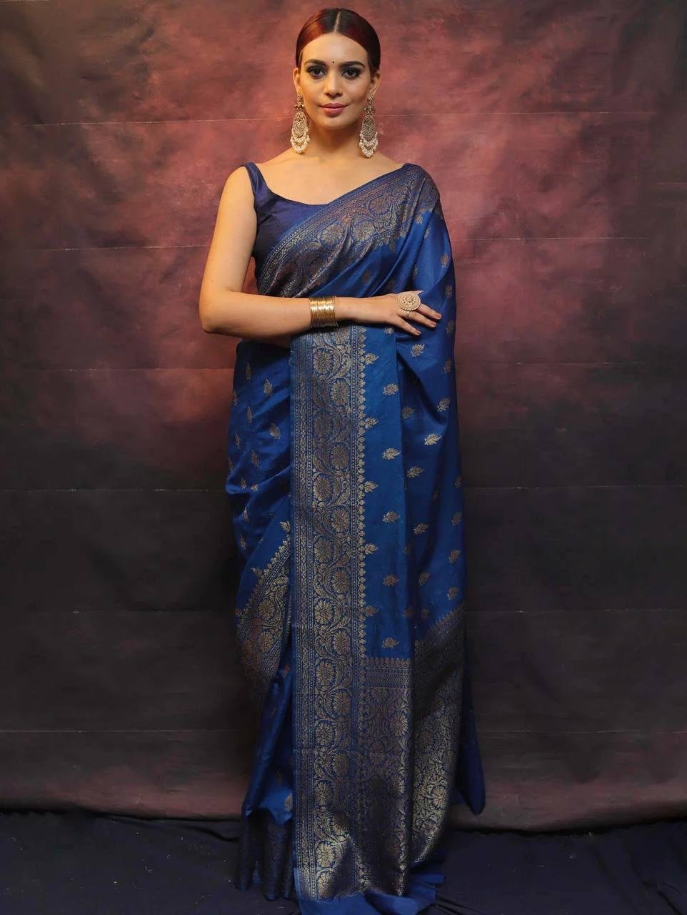Navy Blue Jacquard Work Soft Lichi Silk Saree
