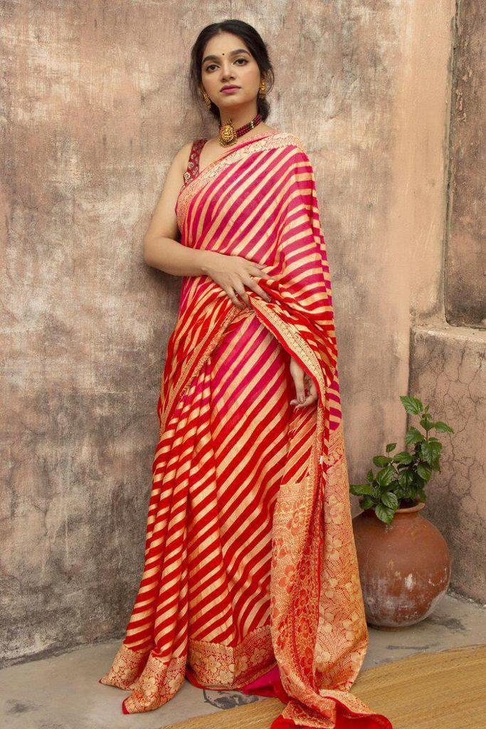 Dark Red Jacquard Work Soft Lichi Silk Saree