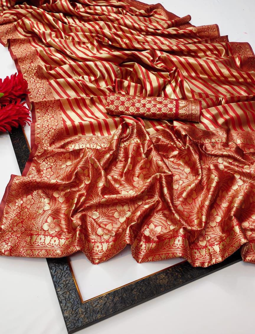 Dark Red Jacquard Work Soft Lichi Silk Saree