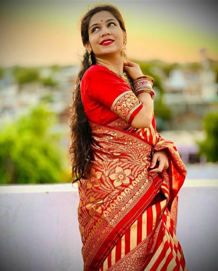 Dark Red Jacquard Work Soft Lichi Silk Saree