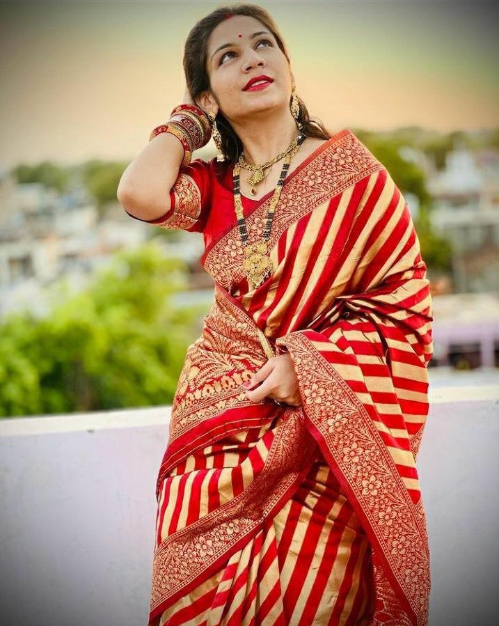 Dark Red Jacquard Work Soft Lichi Silk Saree