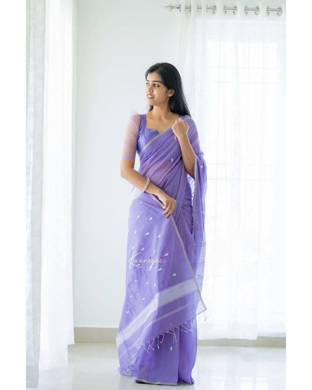 Folded light purple jacquard work soft lichi silk saree – luxury festive saree for women