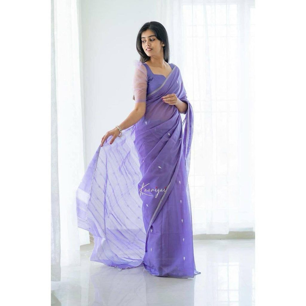 Matching blouse piece of light purple jacquard lichi silk saree – elegant designer saree 2025