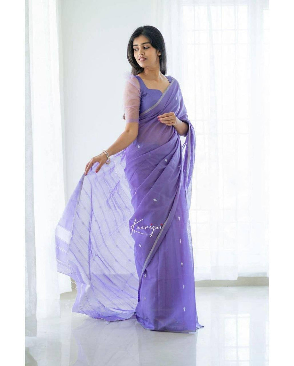 Folded light purple jacquard work soft lichi silk saree – luxury festive saree for women