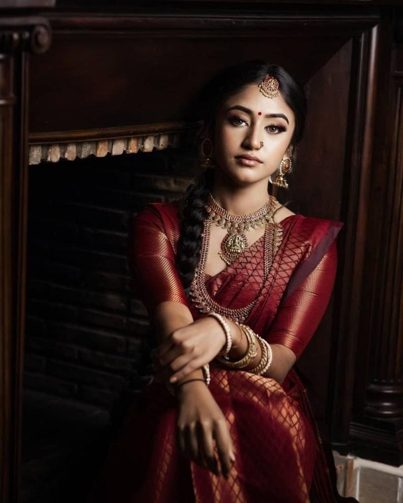 Dark Maroon Jacquard Work Soft Lichi Silk Saree